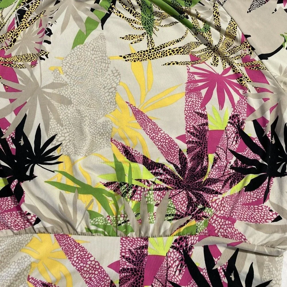 Robert Louis Women's Cold Shoulder Blouse Top Size Small Beige Tropical Print - Picture 3 of 11